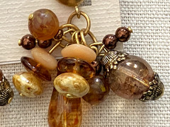 Vtg Erwin Pearl on Bead Street ~ Brushed Gold Brown Cluster Dangle Clip Earrings