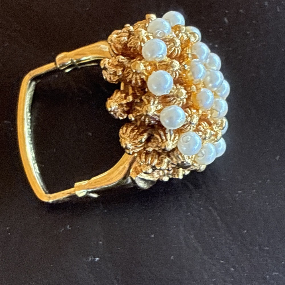 Vendome White Pearl Adjustable Mid Century Brutalist Cocktail Ring