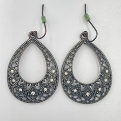 Vintage Copper & Bronze Tone Teardrop Earring Lot 3 Pair Filigree Patina Set