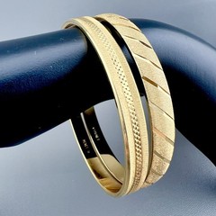 Vintage Monet Bracelet Lot 2 Bangle Diamond Cut Textured Gold Tone Signed 7.75”