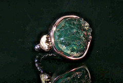 Vintage Green Stone Statement Ring, Raw Crystal Boho Artisan Jewelry, Size 6.75