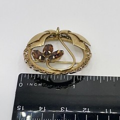 Vintage Signed Van Dell? Brown Marquee Rhinestone Bow Round Brooch Pin Pendant