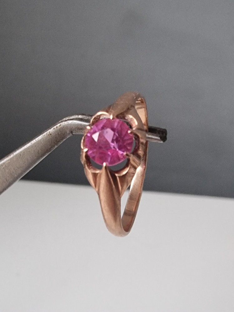 Rare Vintage Original Soviet Russian Solid Rose Gold Sapphire Ring 583 14K USSR