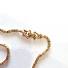 Goldette Vintage Gold Tone Bamboo Link Choker Necklace Fold Over Clasp 10″