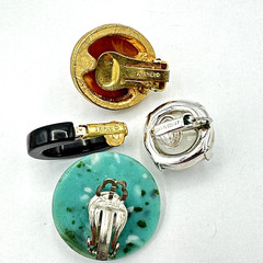 PLASTIC vintage earring lot – 6 colorful clip-ons MCM Kramer Castlecliff Trifari
