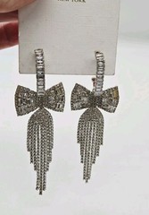 Crystal Chandelier Earrings Bow Waterfall Dangle Gold Tone Pierced Circle 3.5 in