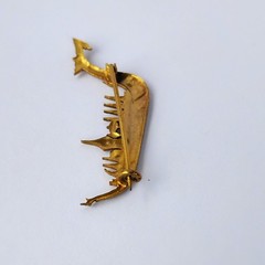 Vintage Japanese Damascene Amita Pendant Necklace plus Petite Dragon Boat Brooch