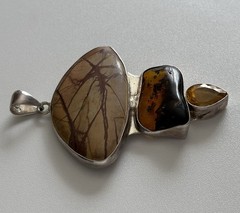 VTG Charles Albert 925 Sterling Silver Jasper, Amber and Citrine Pendant MASSIVE