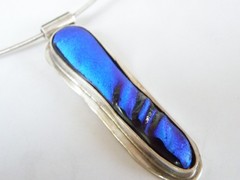 Vintage Sterling Silver 925 Modernist Glass Slide Choker Necklace 17″