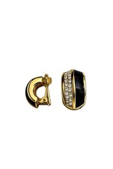 Authentic Christian Dior Black Enamel Crystals Clip On Earrings PreOwn Excellent