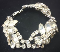 Vtg Rhinestone Silver Tone Bracelet~Intricate Design Old Fashion Glam Rare
