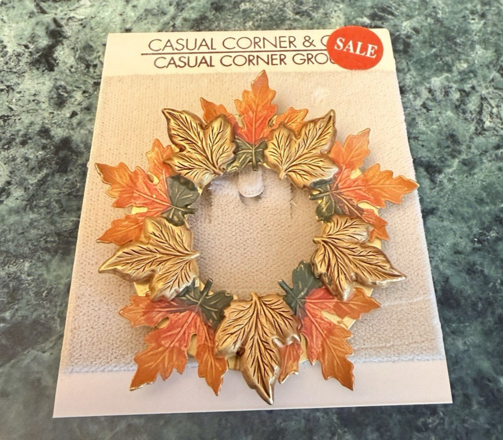 New Vintage Casual Corner Gold Tone Fall Autumn Leaves Brooch Pin Thanksgiving