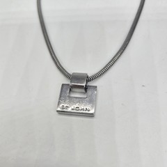 Vintage St. John Silver Tone Logo Square Pendant Necklace Chunky Snake Chain 17″