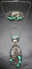 MAX NEIGER Glass Cabochon Dragon Necklace Brooch Set RARE!