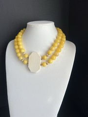 Vintage 1980s RO-DO NOS Chunky Yellow Stone Octagon Bone Collar Necklace 16”