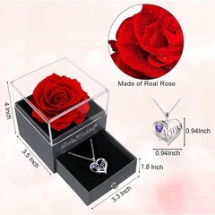 Birthday Gift for Mom Red Preserved Rose with Mom Necklace Purple Stone b35