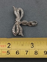 Vintage 800 Silver Marcasite Brooch Pin Watch Fob Pendant Signed 1.5″