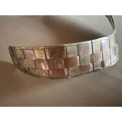 Mixed Metal Torque Collar Copper Brass Woven Checkerboard Choker Brutalist MCM