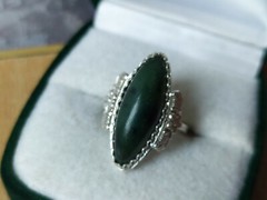 Elegant Nephritis stone RING SILVER 875 stamp USSR ANTIQUE size 8 Jewelry
