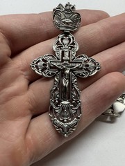Solid 925 Sterling Silver Large Pectoral Cross Pendant & 64cm Chain 36.9g