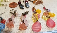 Vtg Czech Bead All Glass Crystal Dangle Earrings Chandelier Uranium + Lot #1