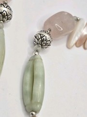 Vintage Barse Sterling 24 Inch And Gemstone Beaded Necklace Rose Quarts MOP Gem