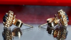 18k yellow gold earrings 1.2ct natural, treated sapphire dia stud 3.03gr N3713