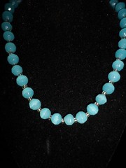 Turquoise Sky Blue Round Necklace Bracelet Set Stone Glass Spring Summer Wedding