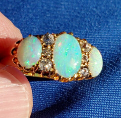 Original EARTH MINED OPAL DIAMOND ART Deco Engagement Ring Antique 18K GOLD BAND