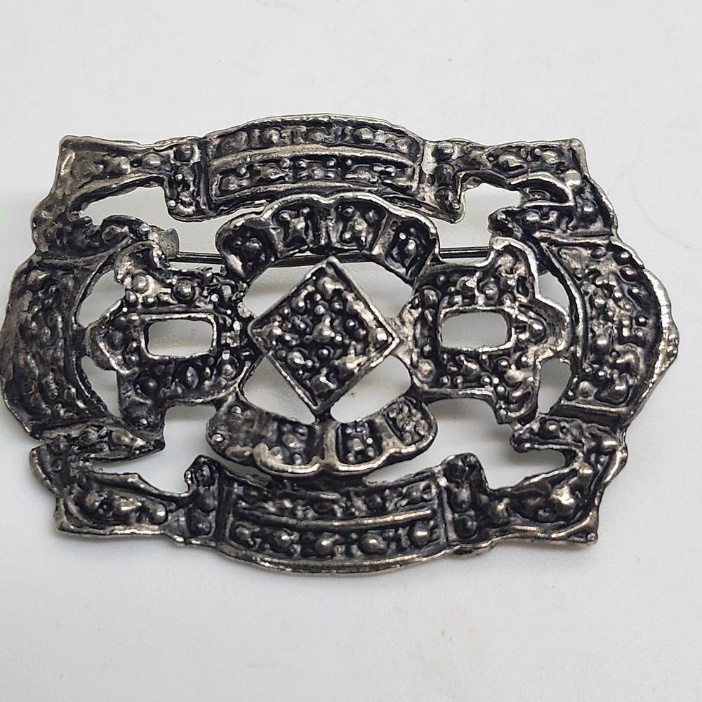 Vintage Antiqued Silver Tone Buckle Style Brooch