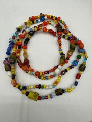 ESTATE NEPAL ART GLASS BEAD MULTI COLOR MIX SHAPE STRAND STRING NECKLACE 40″