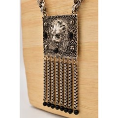 Edlee Vintage Chain Lion Door Knocker Necklace Heavy Chain Silver Signed BinBL