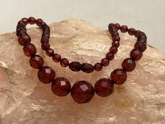 Vintage, Art Deco, Cherry Amber, Faceted Bakelite 15″ Necklace-Simi Tested