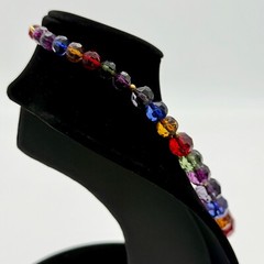 VTG Jewel Tone Bead Necklace Cut Multi Color Blue Green Red Purple Acrylic 18″L