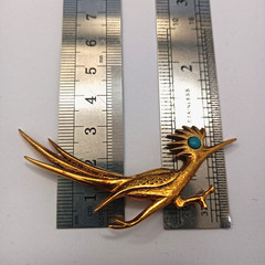 Vintage Sculptural Running Bird Brooch Gold Tone Statement Figural Jewelry Bold