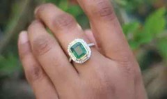 Art Deco Style Lab-Created Diamond & Emerald Cocktail Ring 14k White Gold Finish