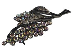 Vtg Aurora Borealis Leaf Brooch Rhinestone Cluster Mid Century Sparkle 2.5”