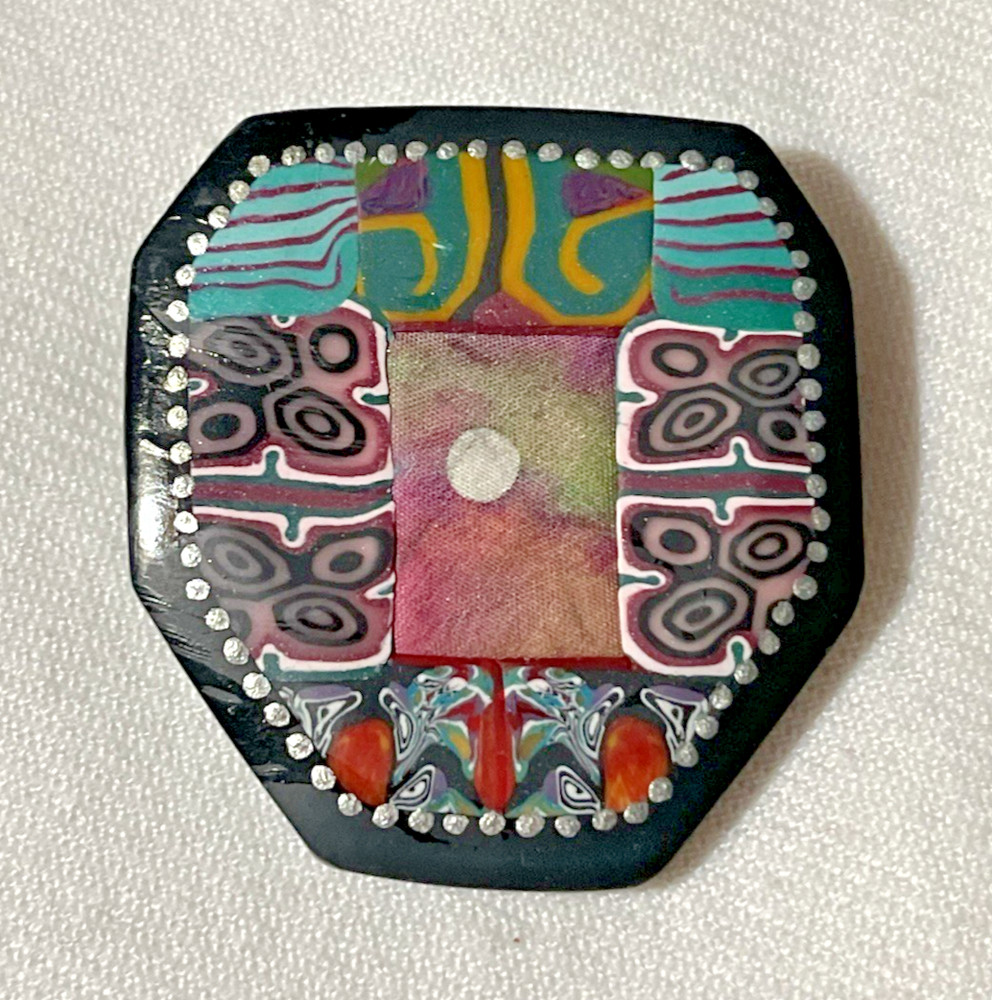 Vintage Abstract Design Brooch Millefiori Style Polymer Clay Handmade Signed MF
