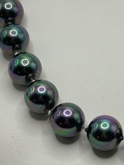 Black Tahitian Glass Pearl 13mm Iridescent Peacock Crystal Fireball Necklace VTG