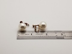 Screw-Back/ Hinged Clip-On Earrings Solitaire Faux Pearl Antique Brass Setting