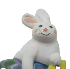 VTG EASTER UNLIMITED WHITE pink BUNNY RABBIT blue yellow green Eggs BROOCH Pin