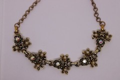 Vtg Gold Tone AB Rhinestone Cluster Choker Necklace 15″ 1950s 1960s Unsigned