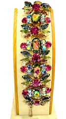 1964 JULIANA D&E HELIOTROPE WATERMELON RHINESTONE STATEMENT WIDE BRACELET BOOK