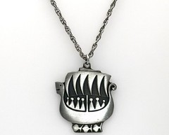 Pewter R Tennesmed Sweden Viking Ship Pendant Necklace Scandinavian Modernist