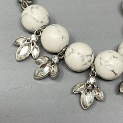 Designer Stone Necklace White Howlite Silver Tone Rhinestone Fringe Adornable.U