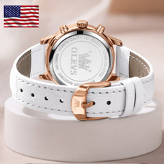 Diamond Ladies Quartz Wristwatch OLEVS Waterproof Leather Multifunction Watch