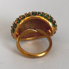 Vintage Cocktail Ring Gold Tone Emerald Green Rhinestone Pave Dome Adjustable