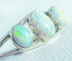 Vintage Sterling Native American Signed Carlos Faux Opal Cuff Bracelet 2 3/8″