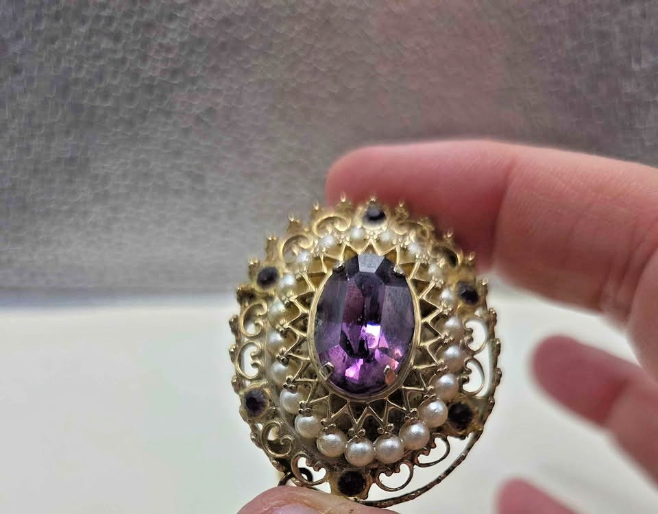 Vintage Coro necklace, Faux amethyst, pearl