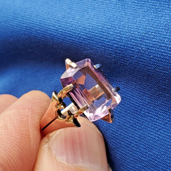 Original VINTAGE Amethyst Solid 14K ROSE GOLD DECO Engagement Ring Solitaire 7